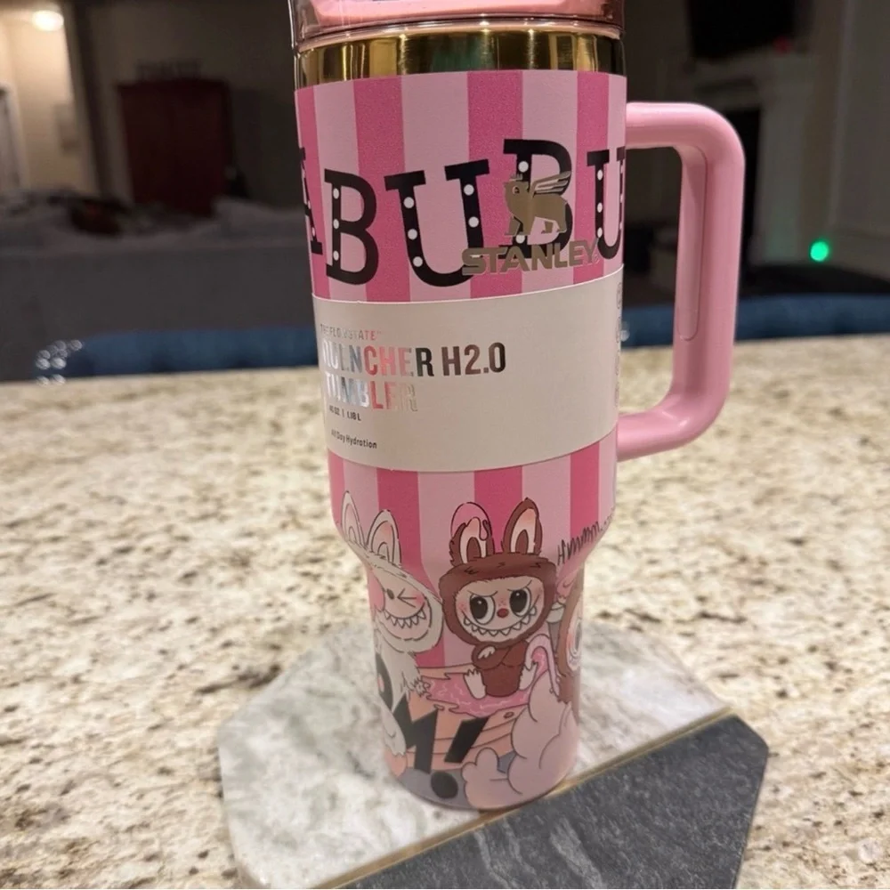 Stanley Pink and Gold Striped Tumbler, Custom Designed, 40oz - Picture 2 of 4